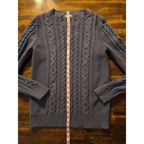 LL Bean Women's Medium Sweater Cable Knit 100% Cotton Pullover Crewneck - Picture 7 of 8